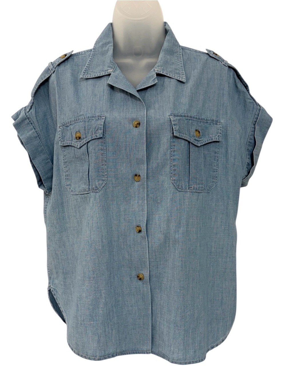 LRL Utilitarian Style Short-Sleeve Chambray Button-Down Shirt